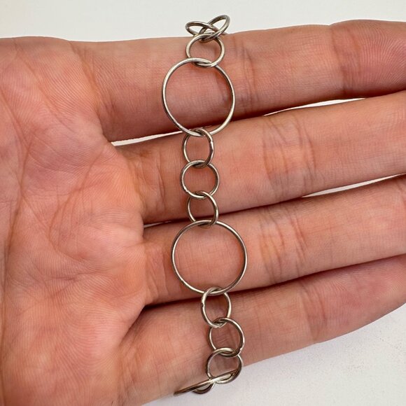 VTG Solid Sterling Silver 925 Round Link Chain Bracelet Size 7-8" Length - Picture 6 of 9